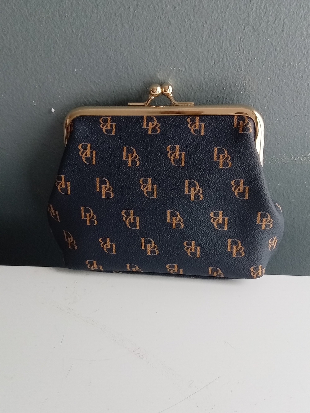 Dooney & Bourke Navy and Gold Kiss-Lock Coin Purse